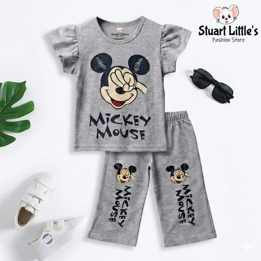 Girls Mickey Mouse Printed Gray Matching Set