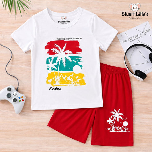Boys Sun Palm Tree T-Shirt And Shorts Set