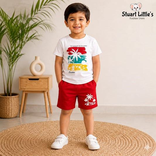 Boys Sun Palm Tree T-Shirt And Shorts Set