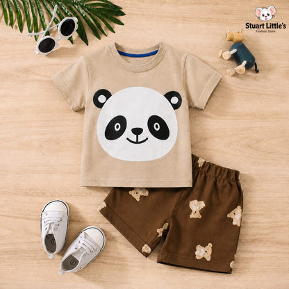 Boys Panda And Bear Print Shorts Set