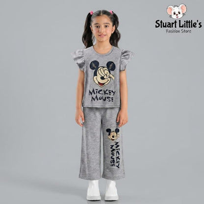 Girls Mickey Mouse Printed Gray Matching Set