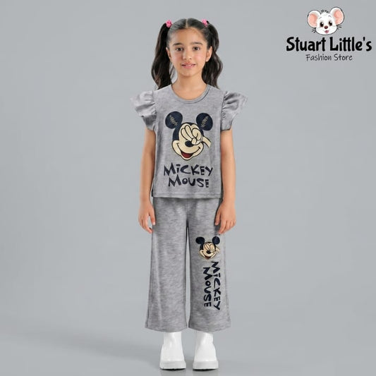 Girls Mickey Mouse Printed Gray Matching Set