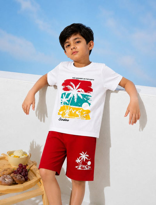Boys Sun Palm Tree T-Shirt And Shorts Set