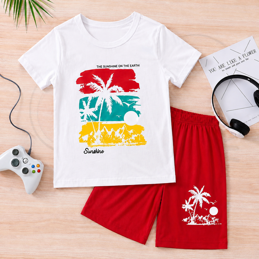 Boys Sun Palm Tree T-Shirt And Shorts Set